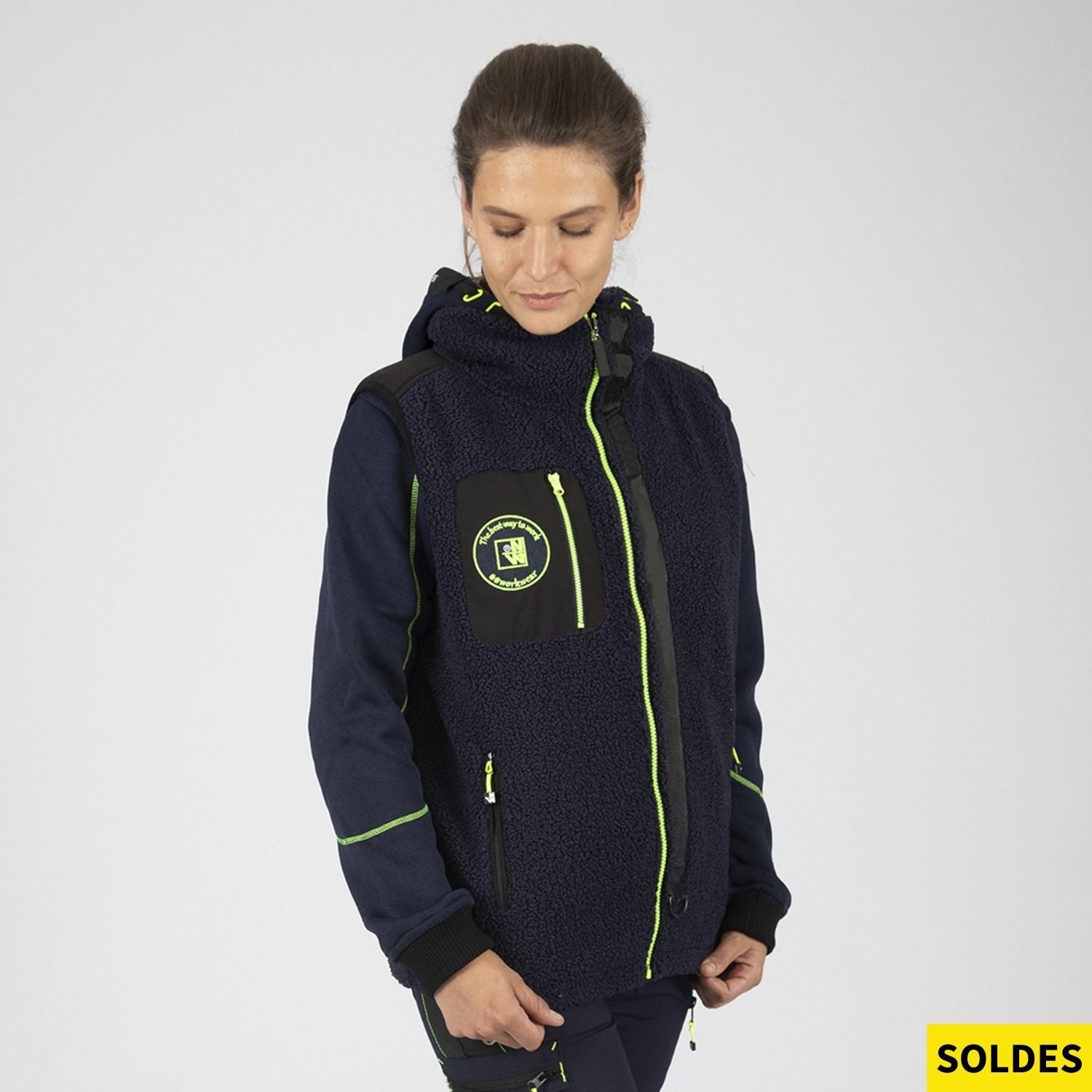 MAYA - GILET DE TRAVAIL SANS MANCHE - 1129 | Marine / Jaune fluo